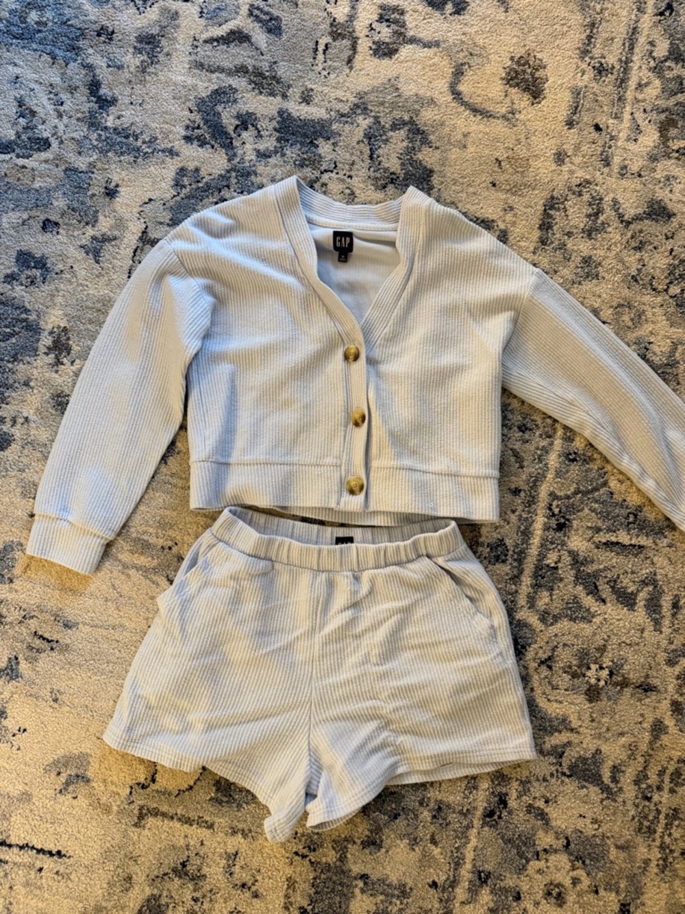 GAP Light Blue Ribbed Cardigan and Shorts Set